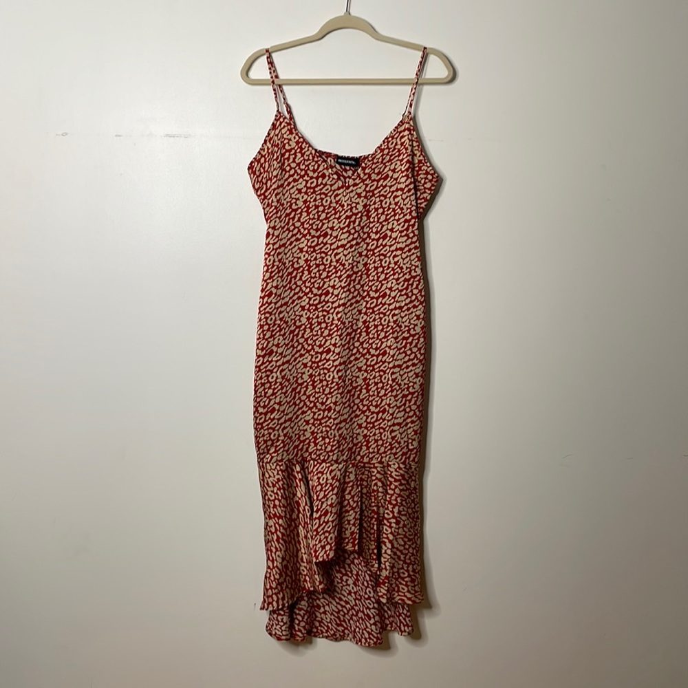 Red Leopard Print Frill Hem Midi Dress